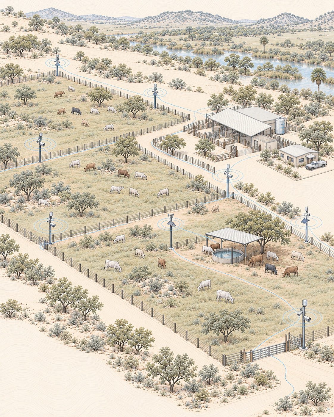 Aplicação de IA e robótica da Convex em Pastagem, território e contexto ambiental
