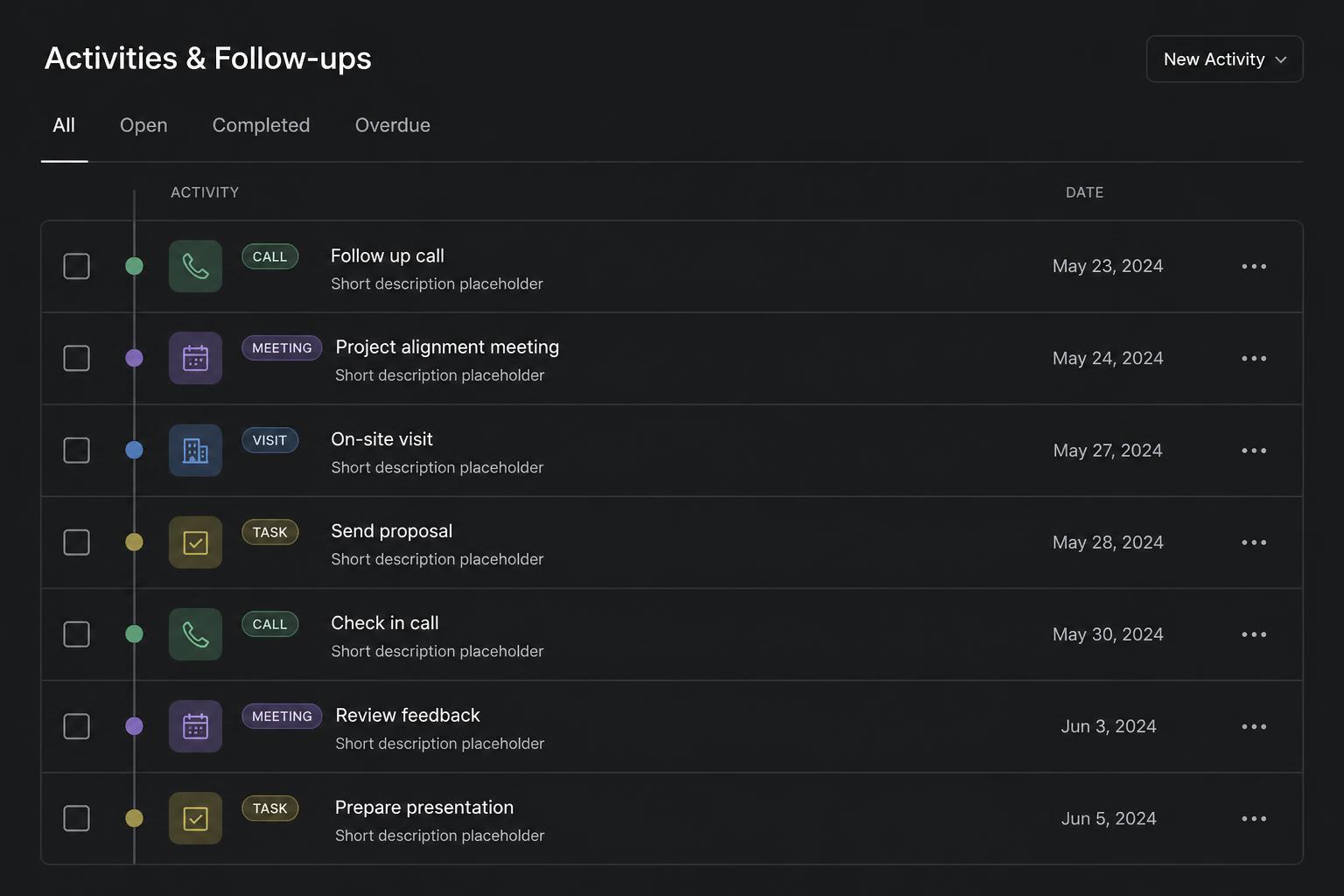 Agenda de atividades e follow-ups do SohneOS